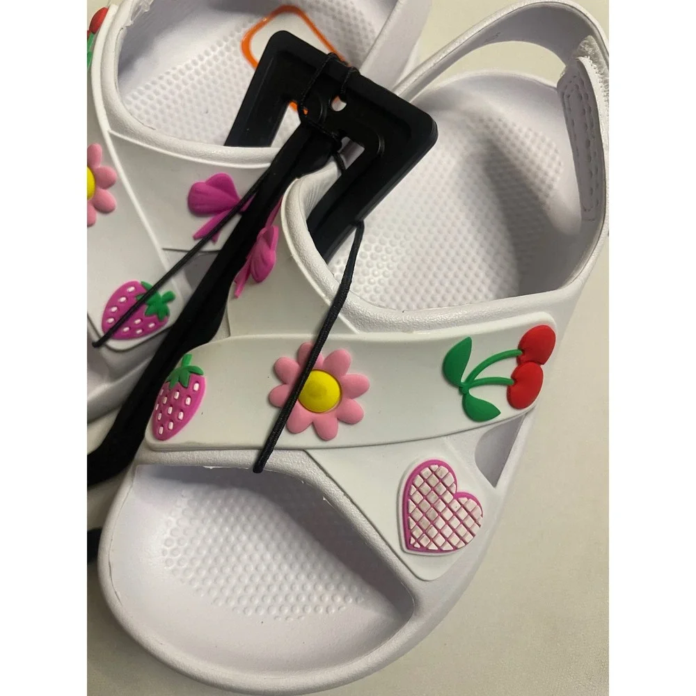 Wonder Nation Toddler Girls White EVA Squishy Sandals Charms 9-10 NWT